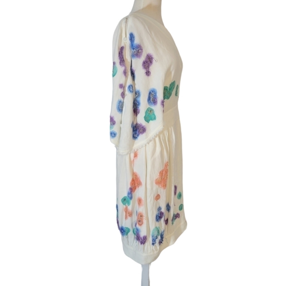 Fendi White Linen Cutout Detail Watercolor Embroidered Dress - Picture 3 of 10